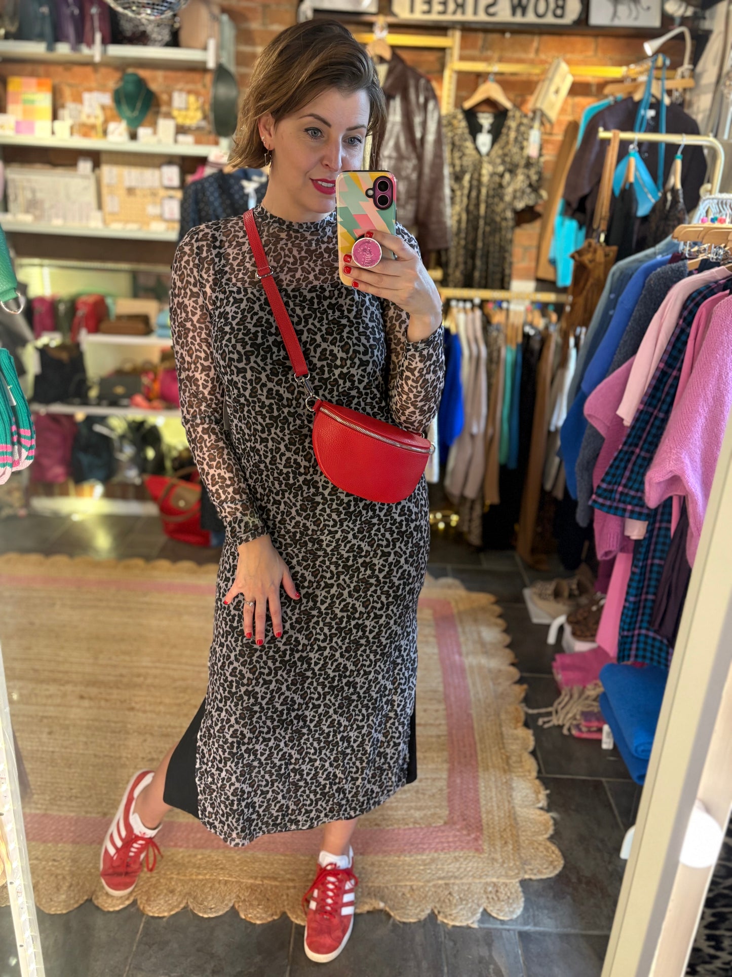 Leopard Print Mesh Column Dress