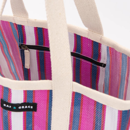 Large Striped Shopper Bag Purple & Navy