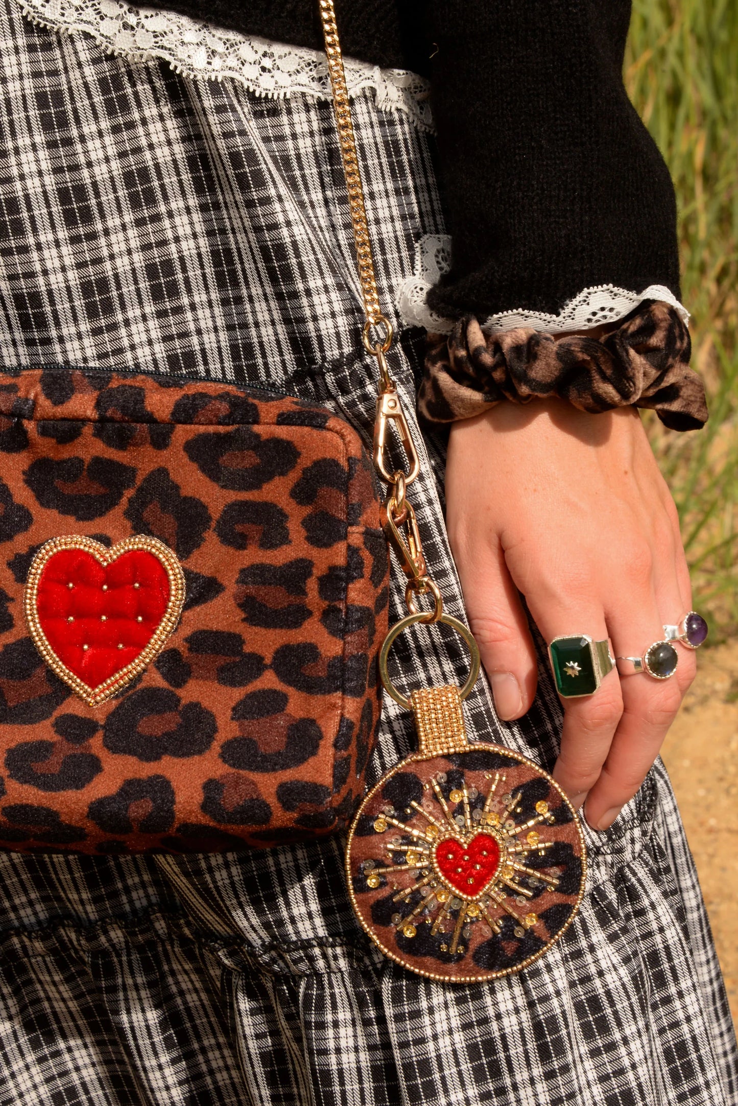 Leopard Print Heart Keyring/Bag Charm