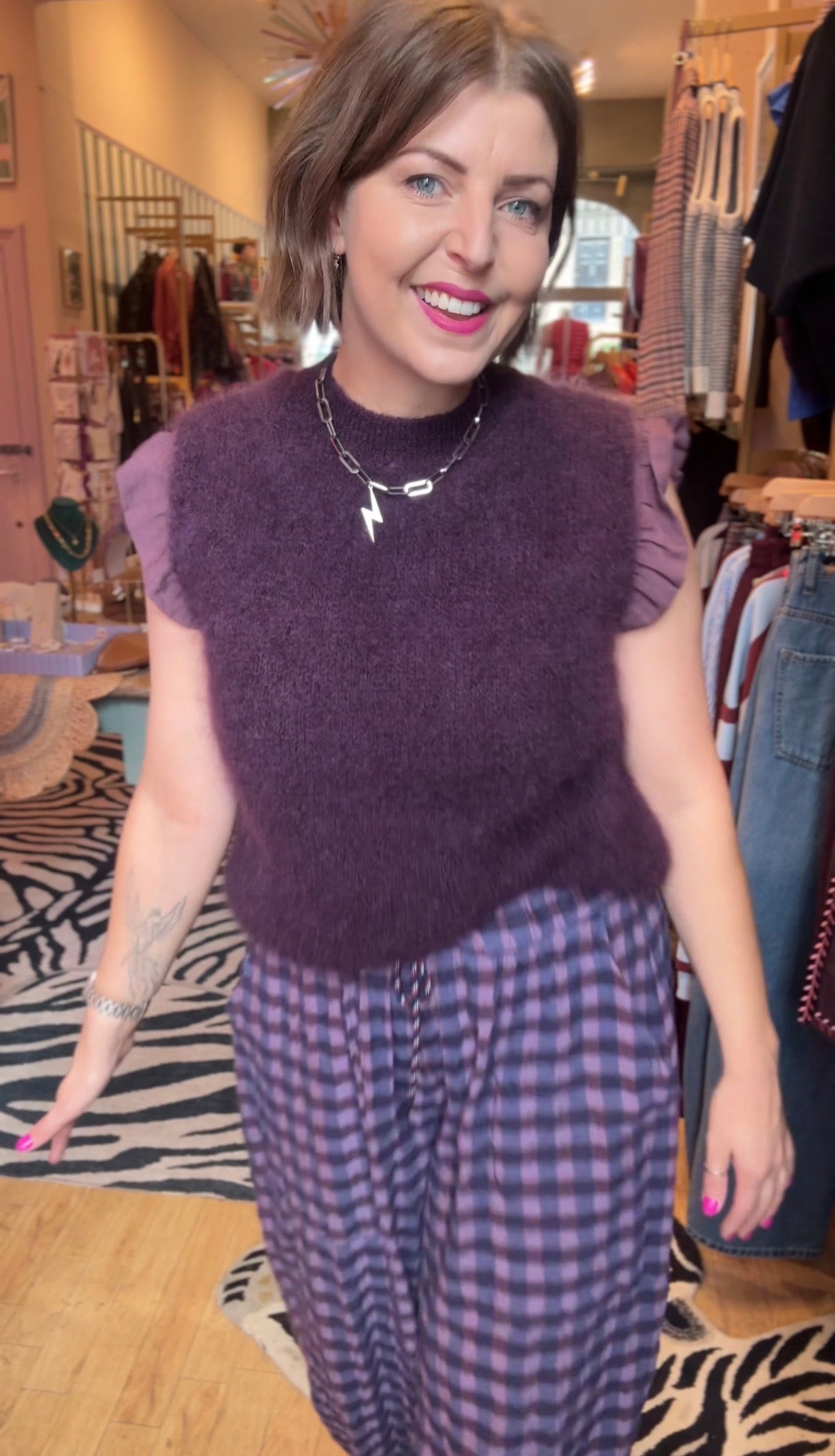 Gingham Barrel Leg Trousers *New Season Colours*