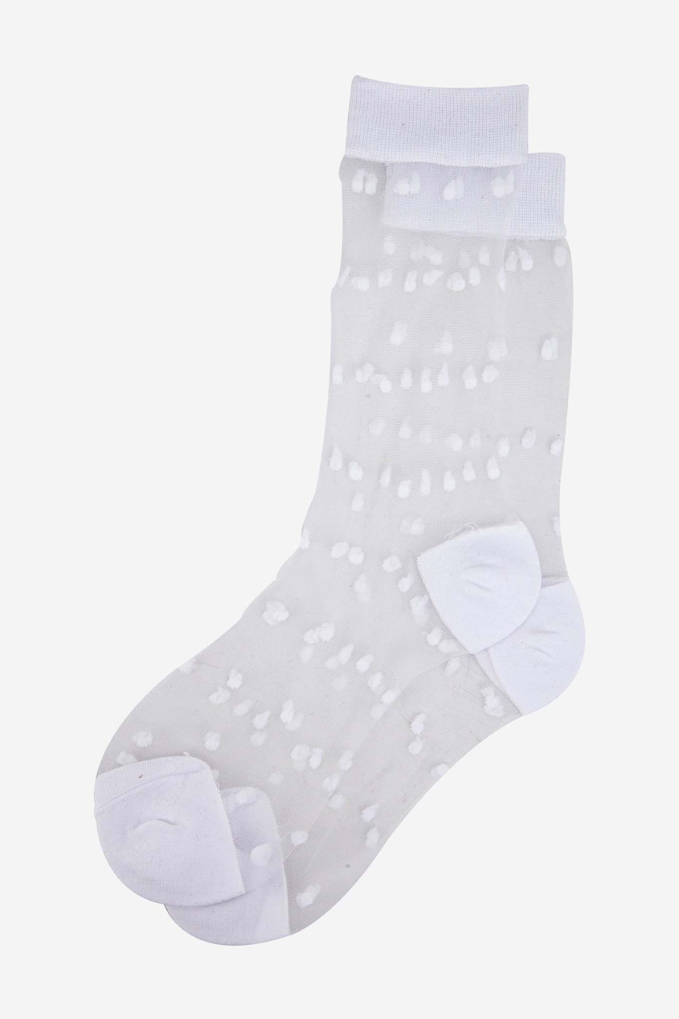 White Polka Dot Print Sheer Socks