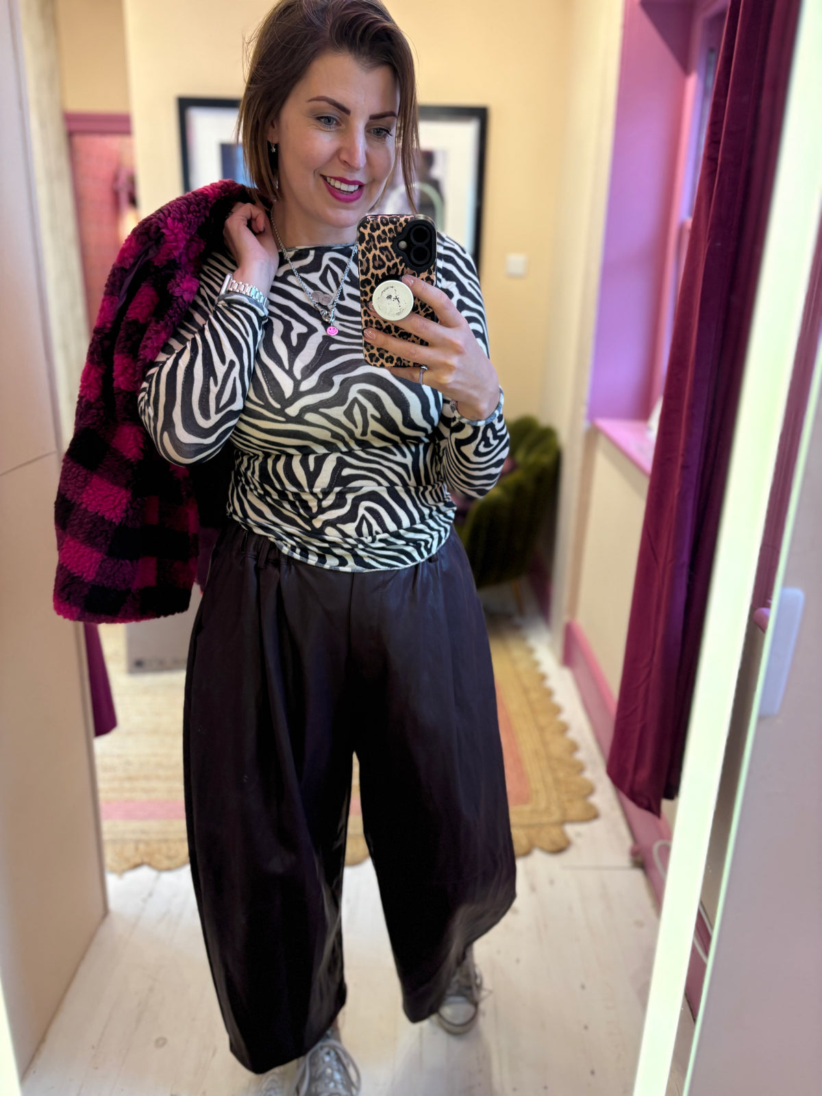 Leather Barrel Leg Trousers