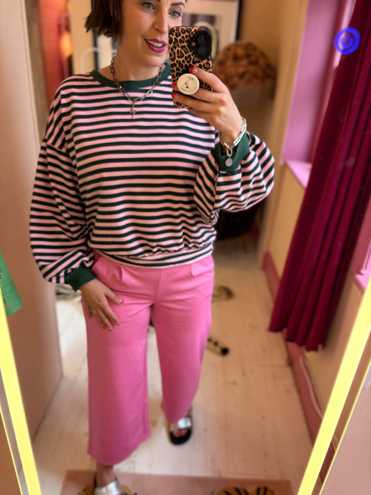 Jersey Wide Leg Cropped Trouser - Wild Orchid