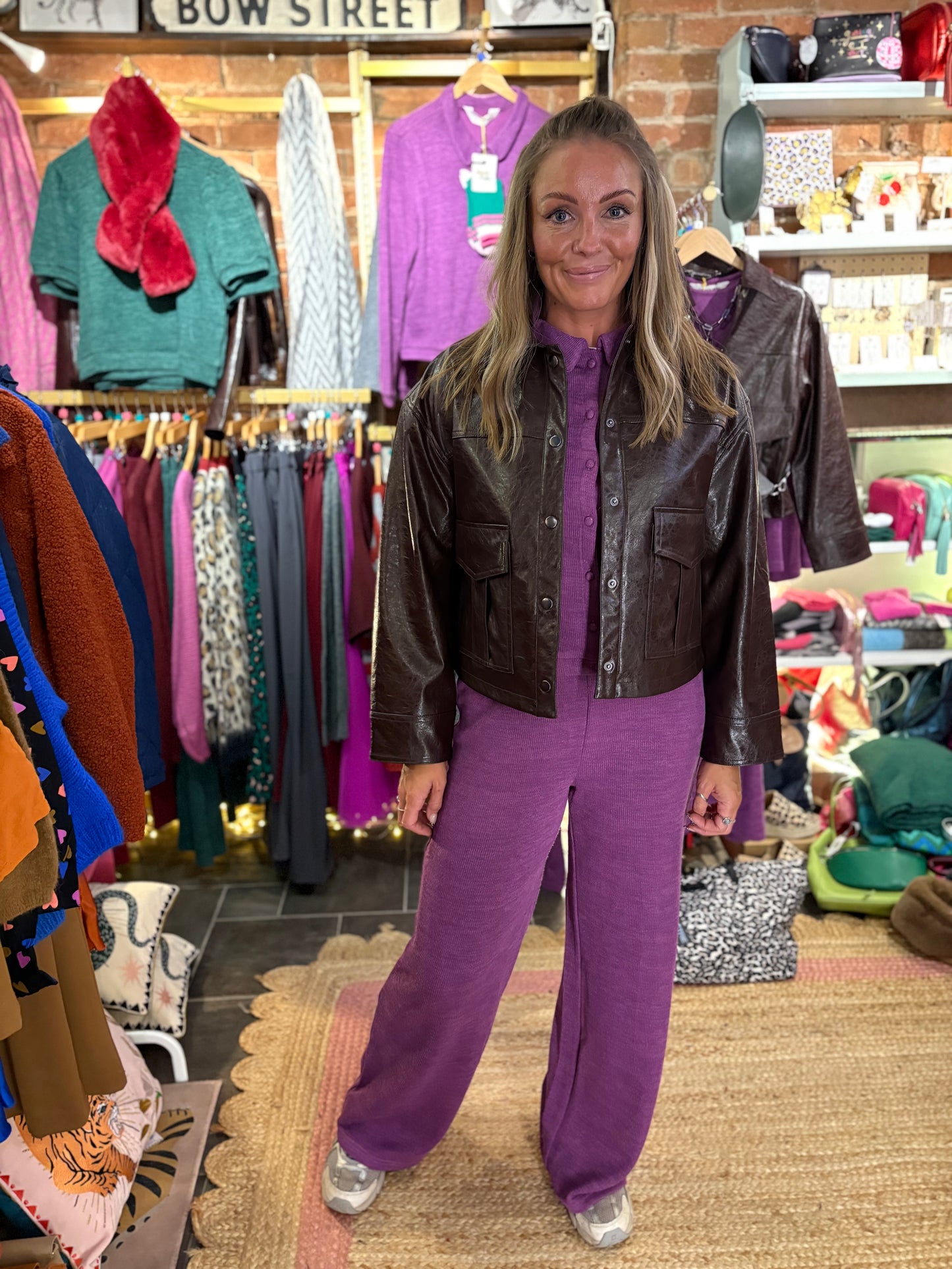 Ribbed Wide Leg Trousers | Magenta