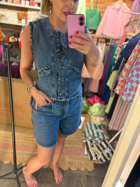 Scallop Denim Waistcoat Top