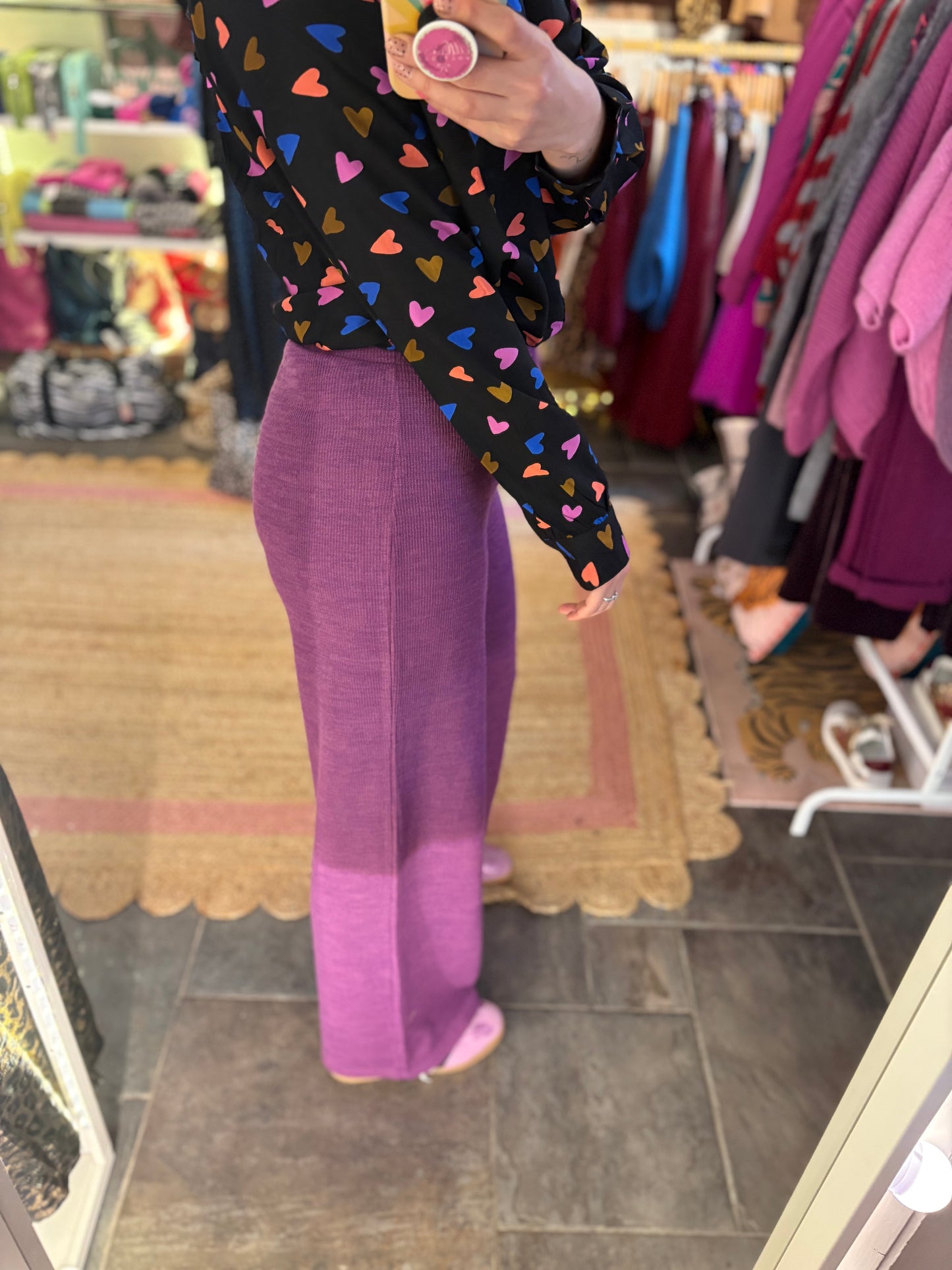 Ribbed Wide Leg Trousers | Magenta
