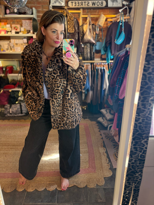 Leopard Print Faux Fur Coat