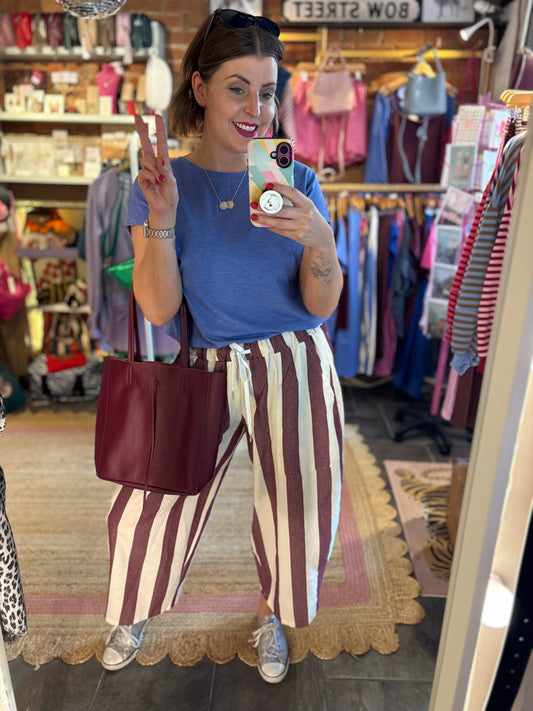 Striped Barrel Leg Trousers