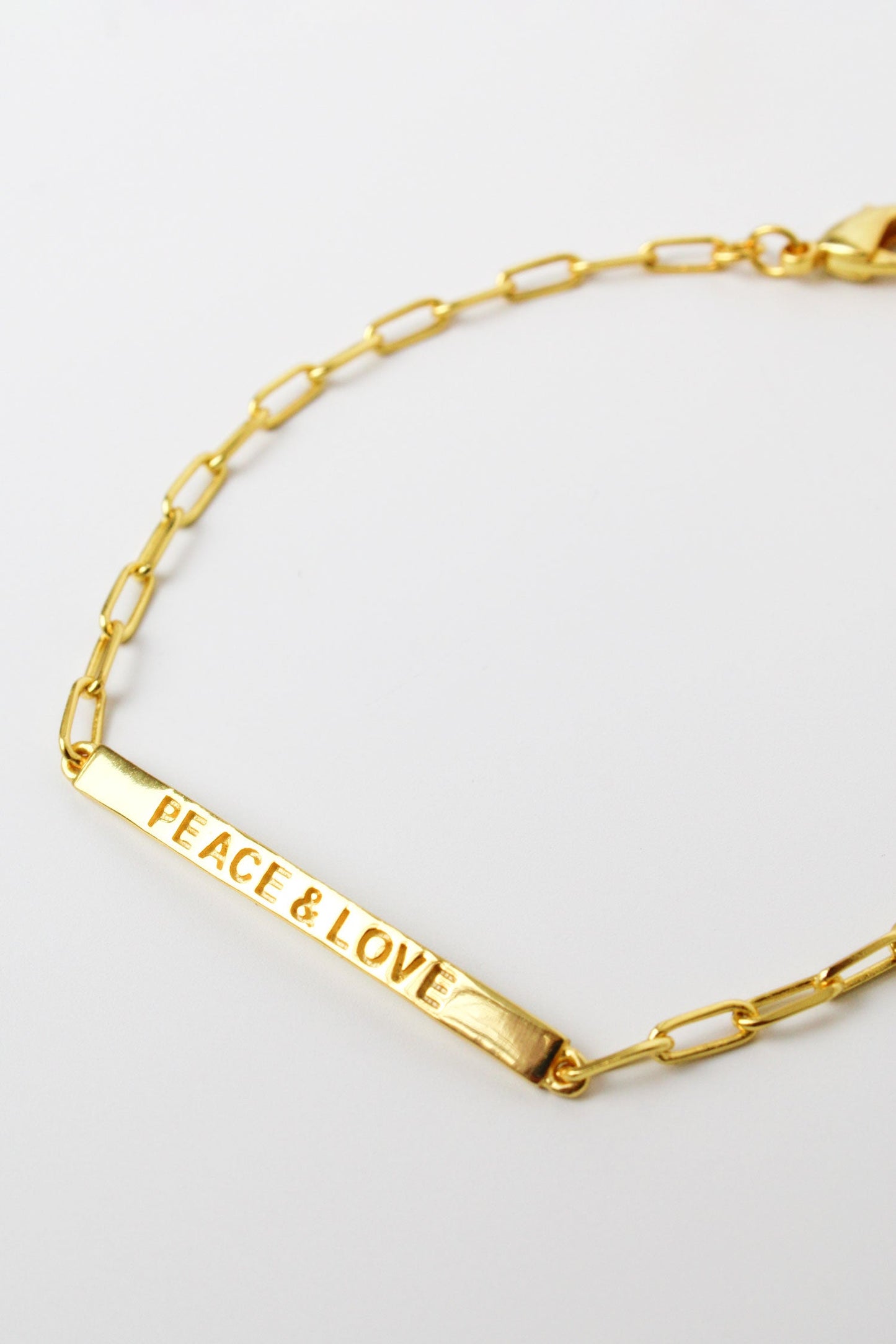 Gold Peace & Love Bar Bracelet