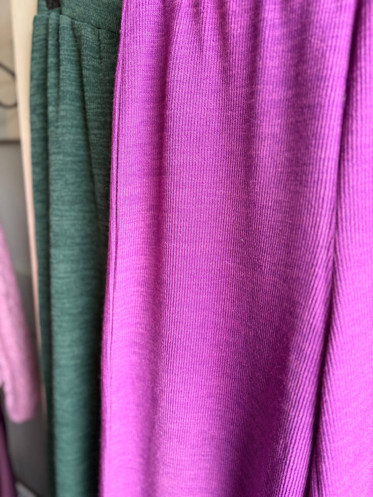 Ribbed Wide Leg Trousers | Forest Green