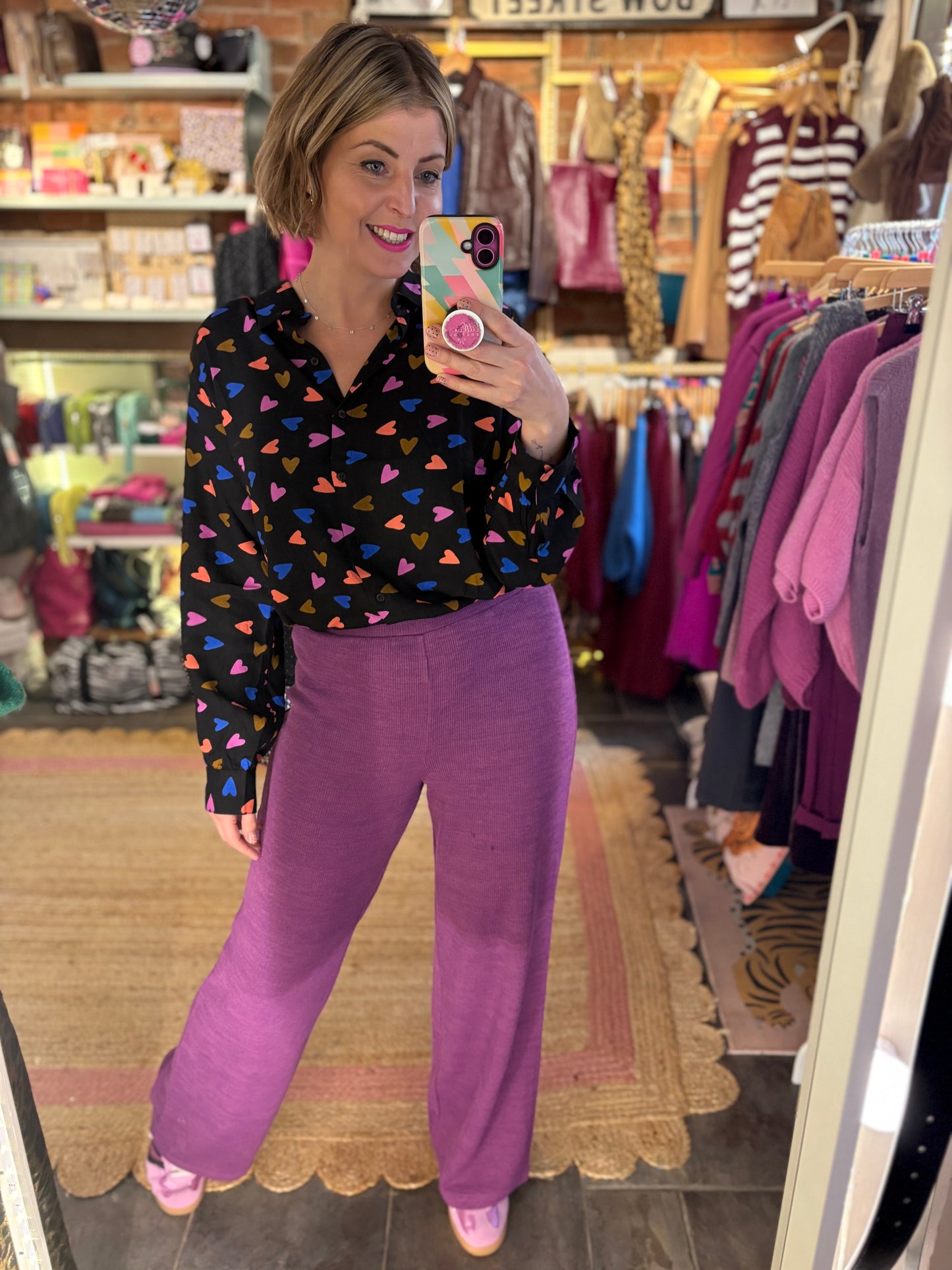 Ribbed Wide Leg Trousers | Magenta
