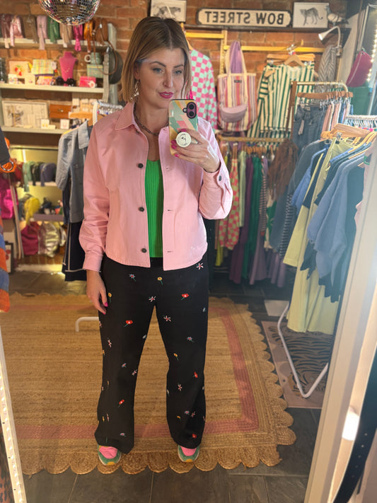 Cropped Pink Denim Shirt Jacket