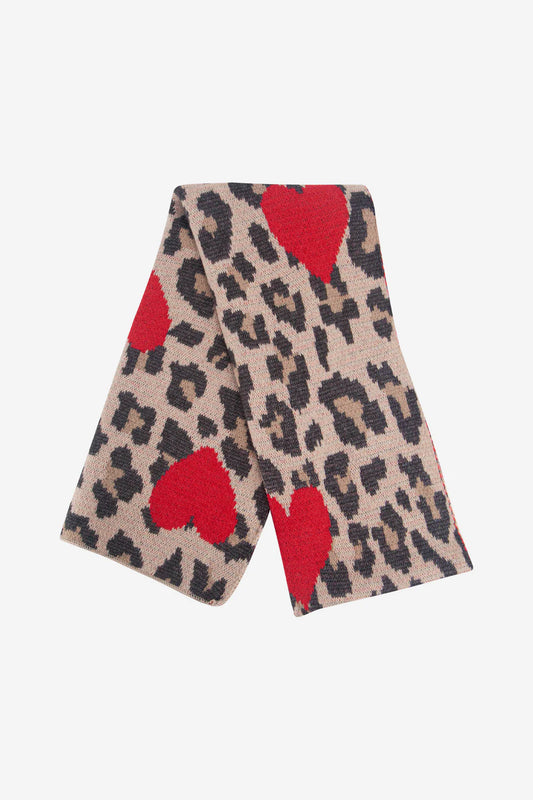 Beige Leopard Red Hearts Scarf