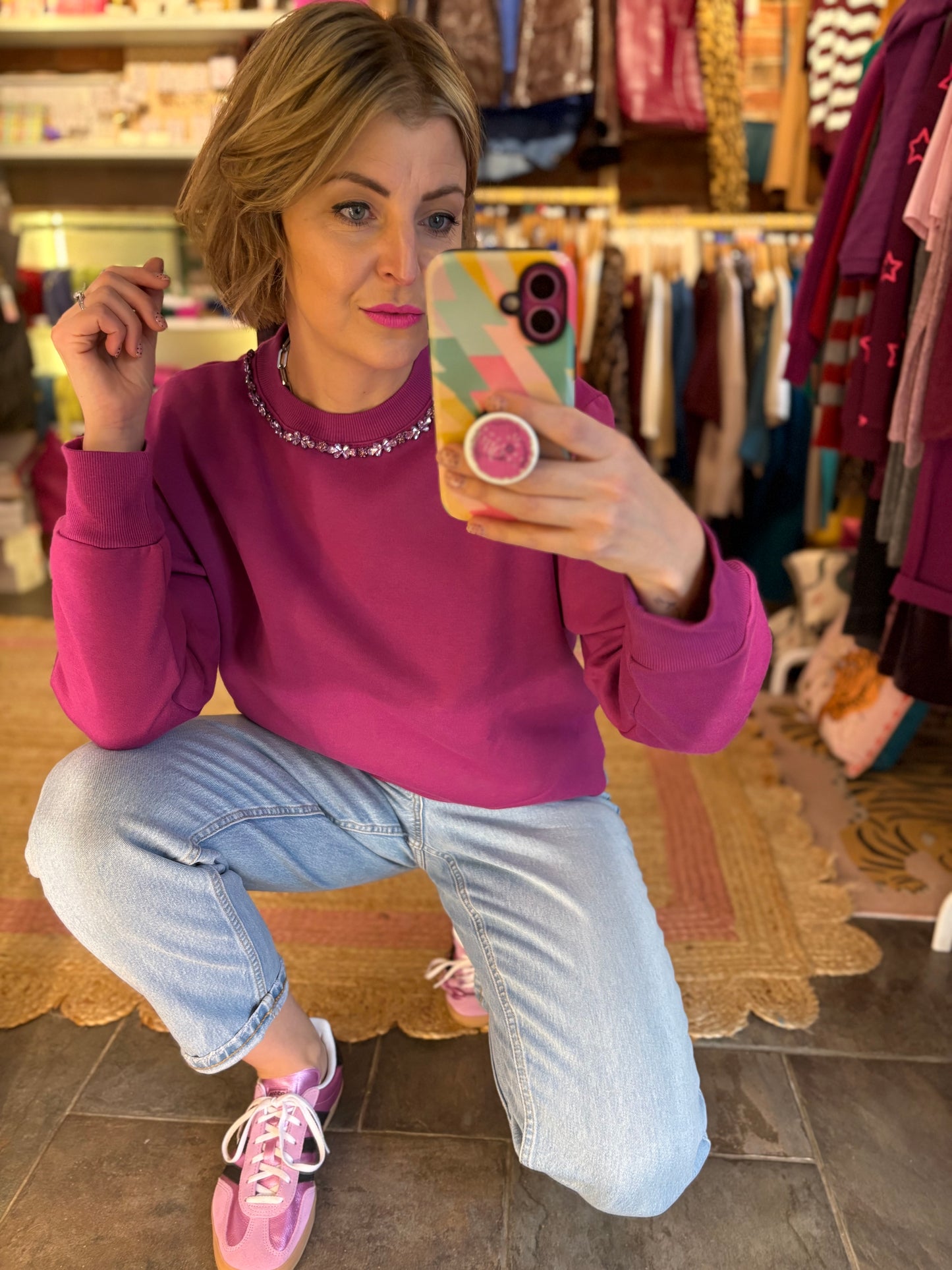 Jewel Trim Magenta Sweatshirt