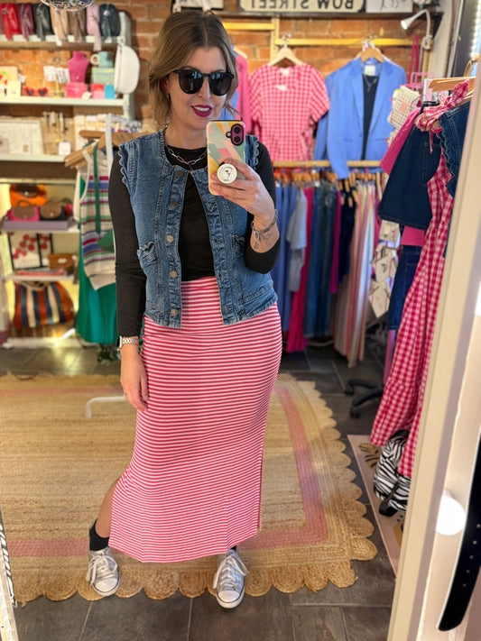 Ribbed Stripe Midi Skirt