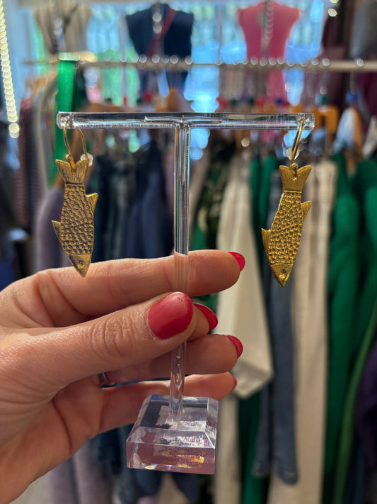 Gold Fish Drop Earrings