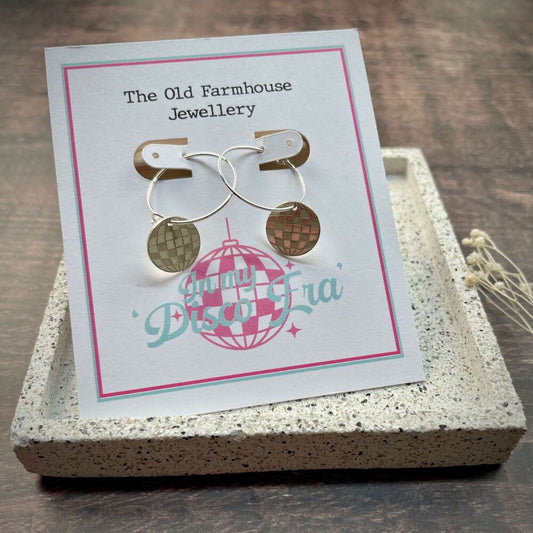 Silver Disco Ball Hoop Earrings