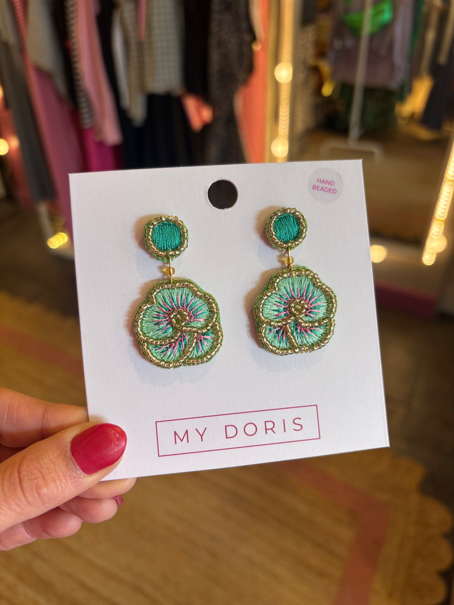 Mint Green Pansy Beaded Earrings