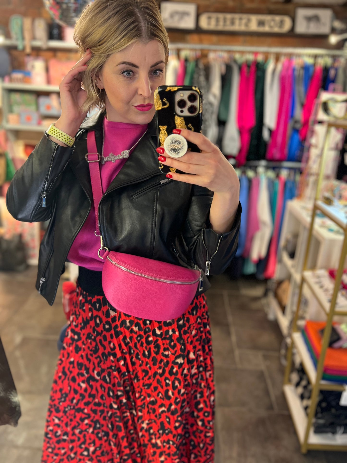 Leopard Print Pleated Skirt