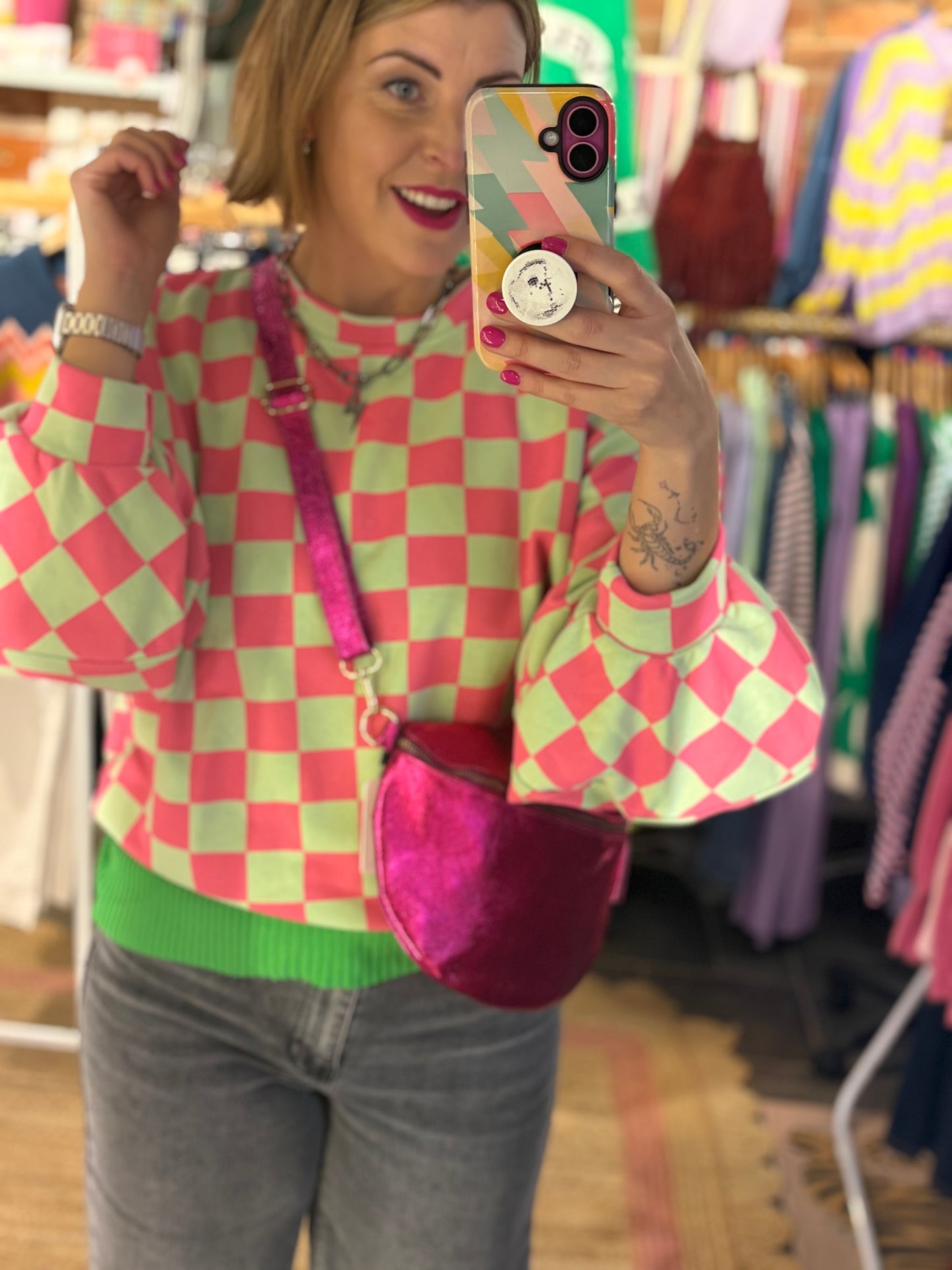 Metallic Pink Large Crossbody Moon Bag