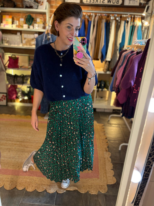 Leopard Print Pleated Skirt