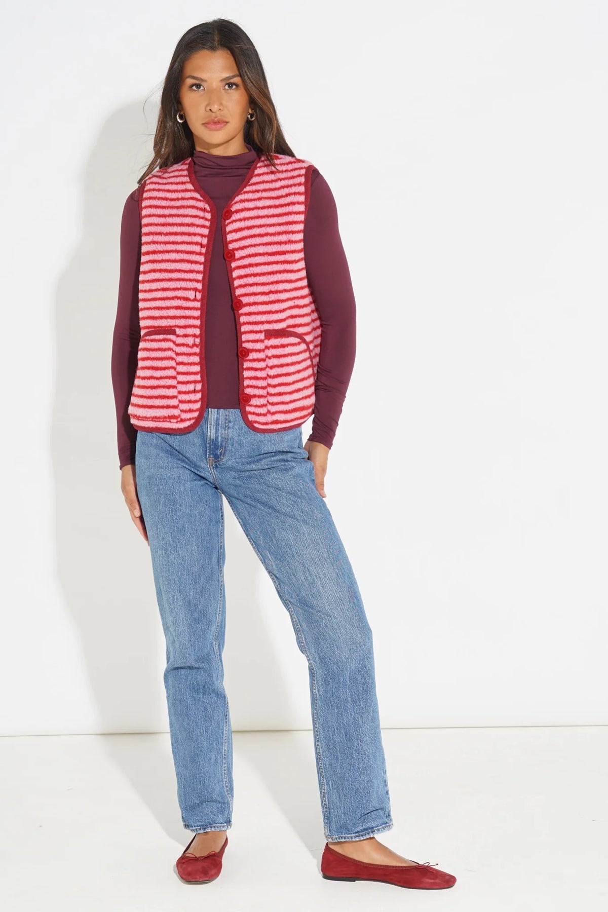 Striped Reversible Teddy Fleece Gilet