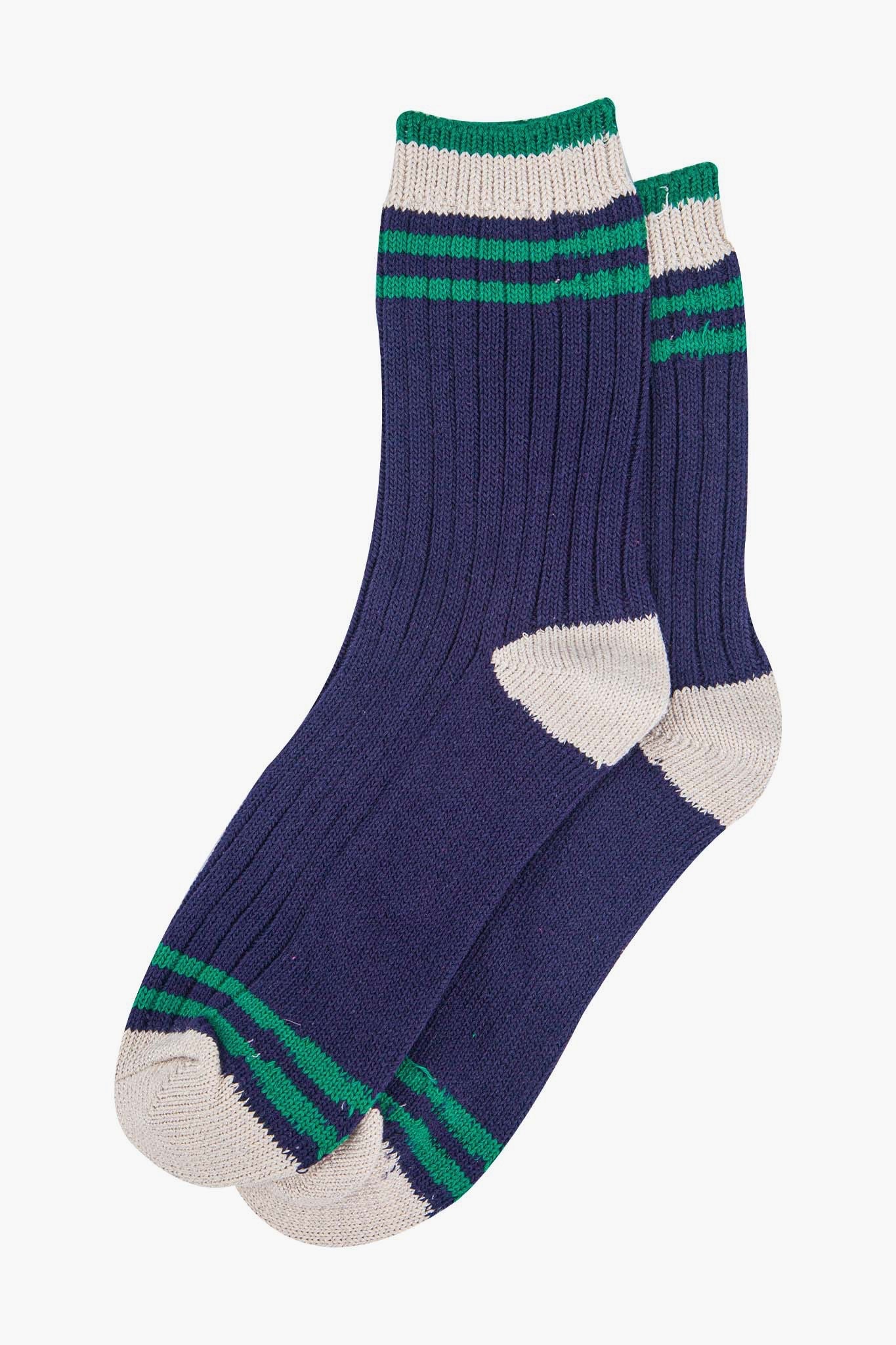 Navy Striped Cuff Ribbed Socks
