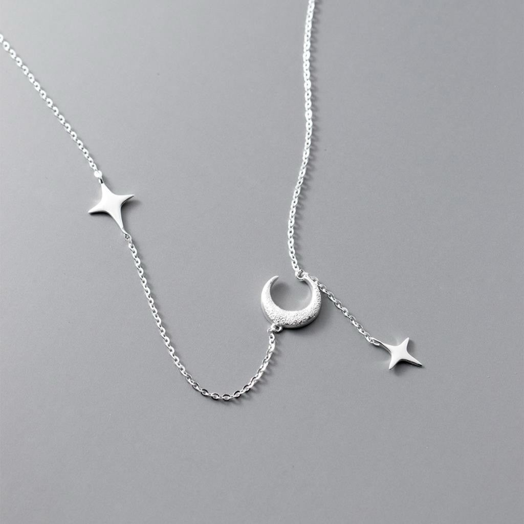 Stars & Moon Drop Silver Necklace