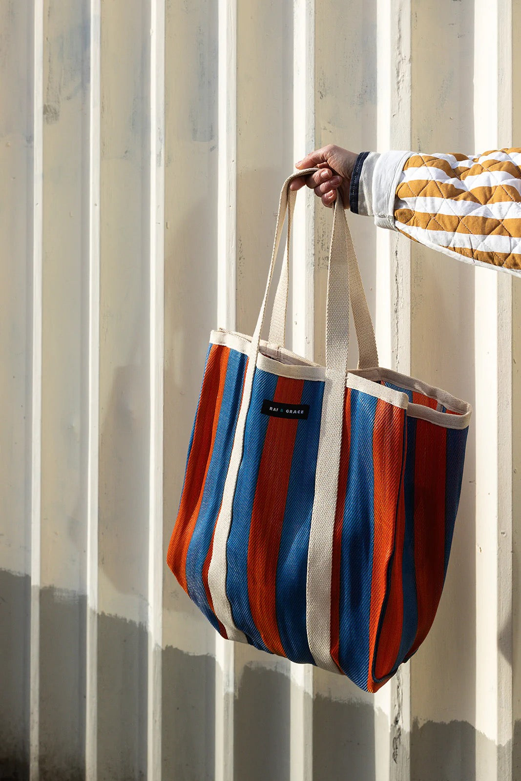 Large Striped Shopper Bag Blue & Orange