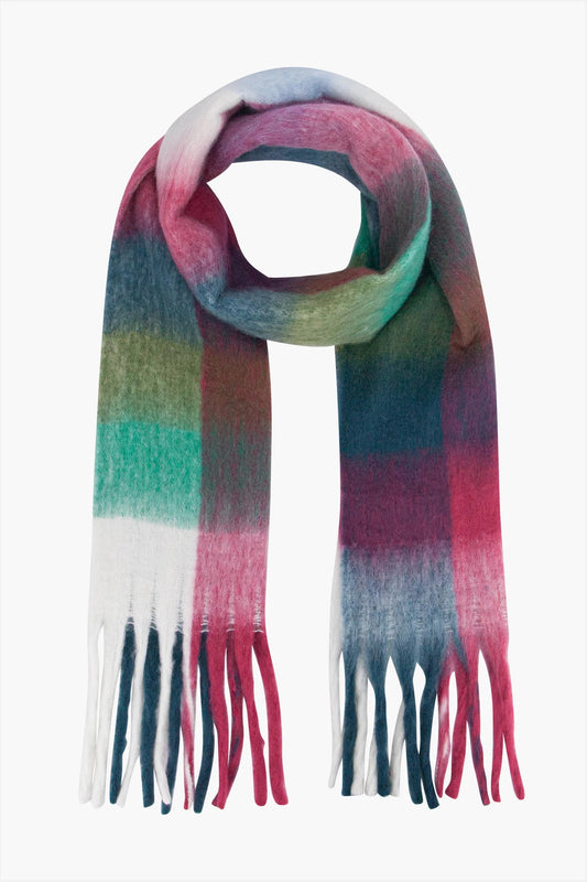 Checked Rupert Tassel Scarf - Berry & Teal