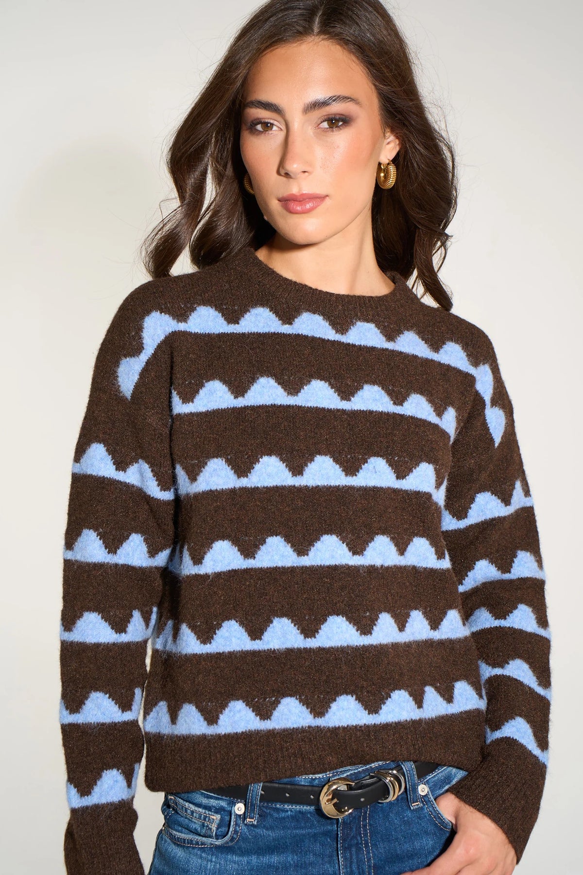 Wave Knit Jumper Brown & Blue