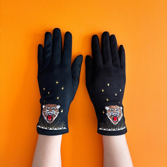 Embroidered Tiger Head Gloves