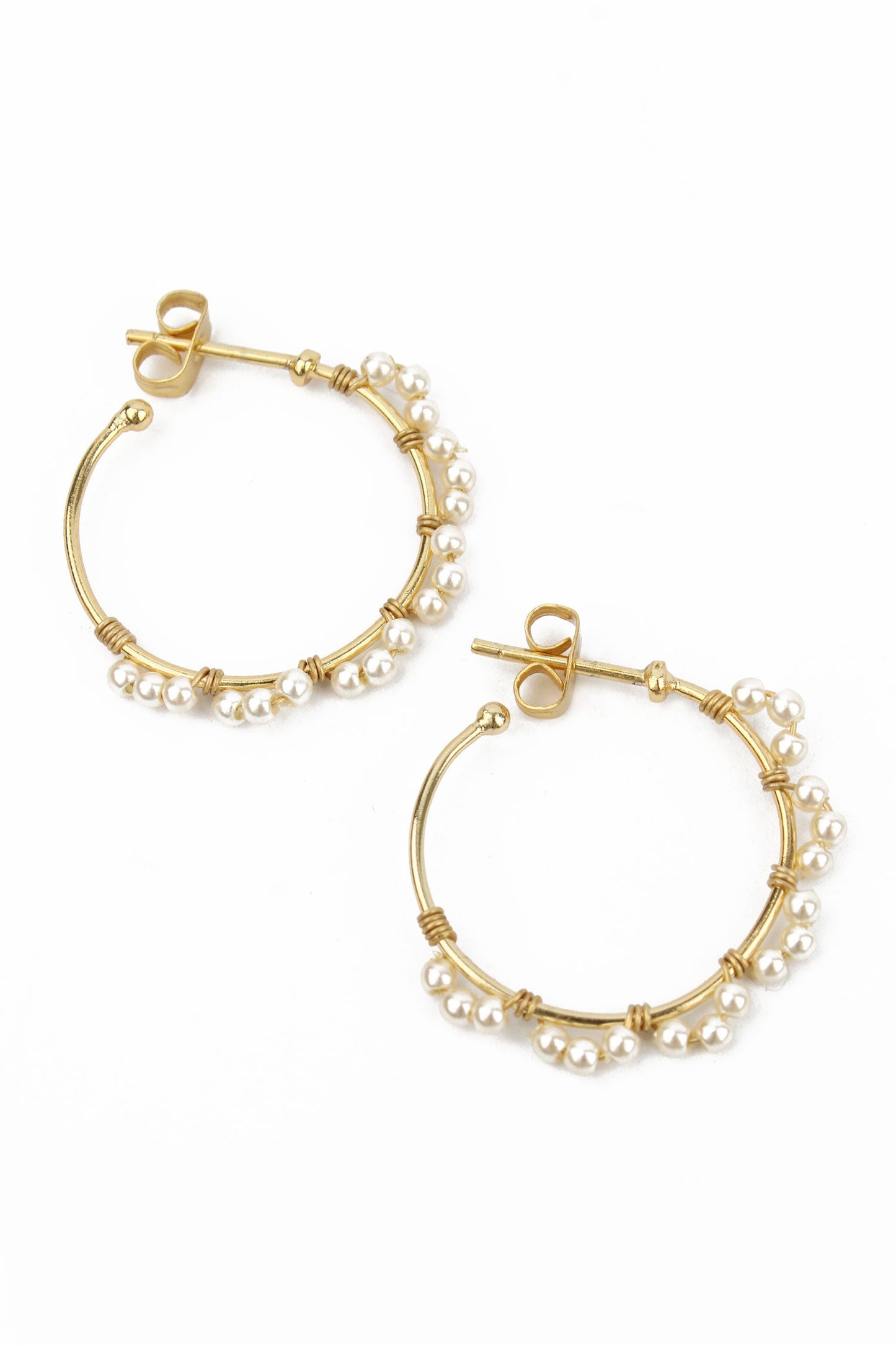 Pearl Wrapped Gold Hoop Earrings