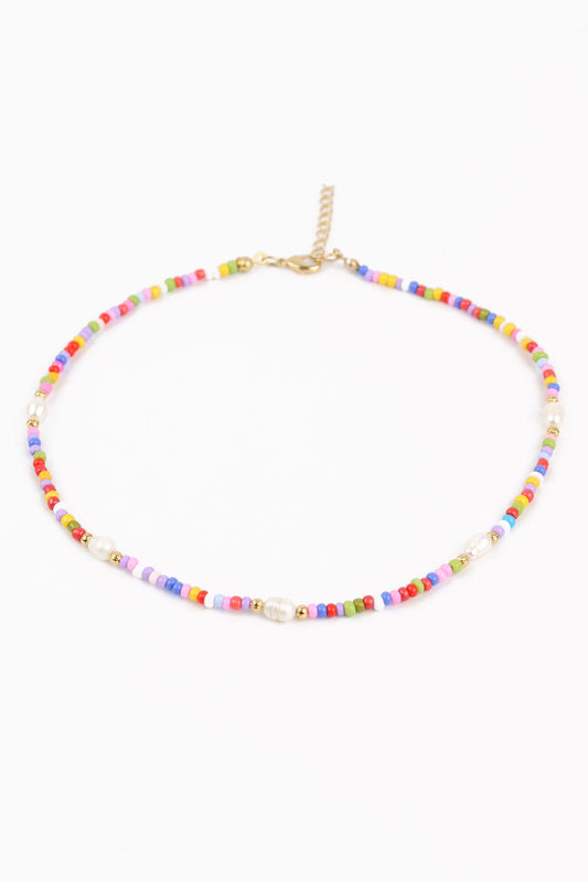 Rainbow Bead & Pearl Necklace
