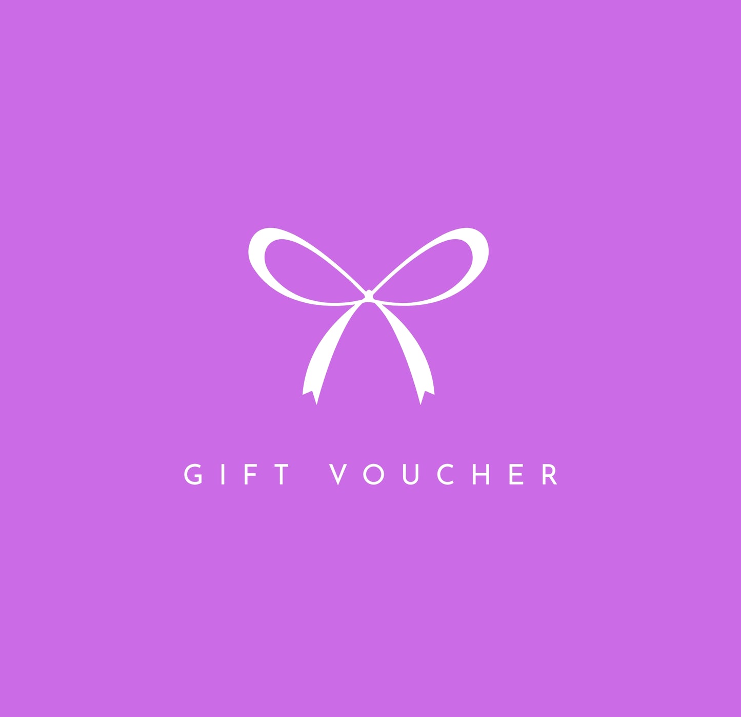 Gift voucher design with a white bow icon on a purple background