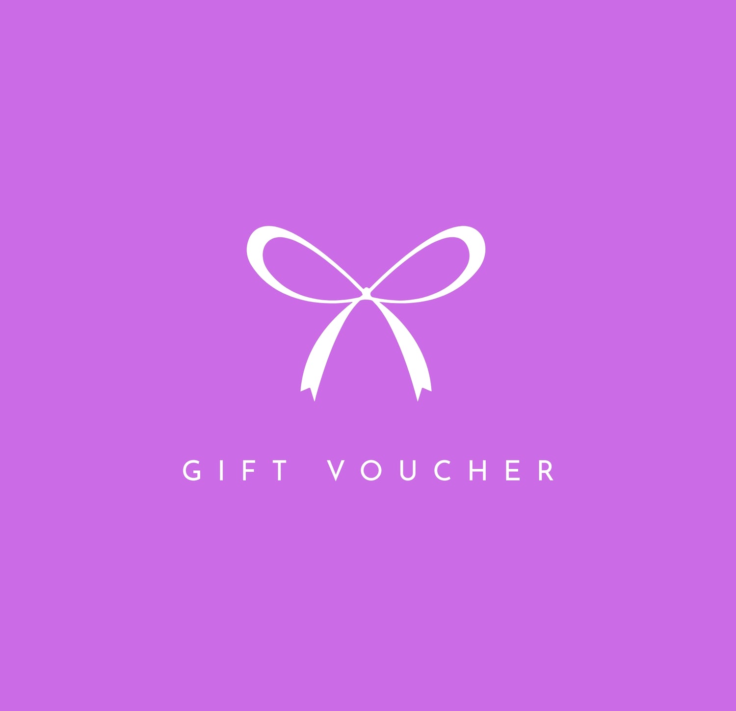 Gift voucher design with a white bow icon on a purple background