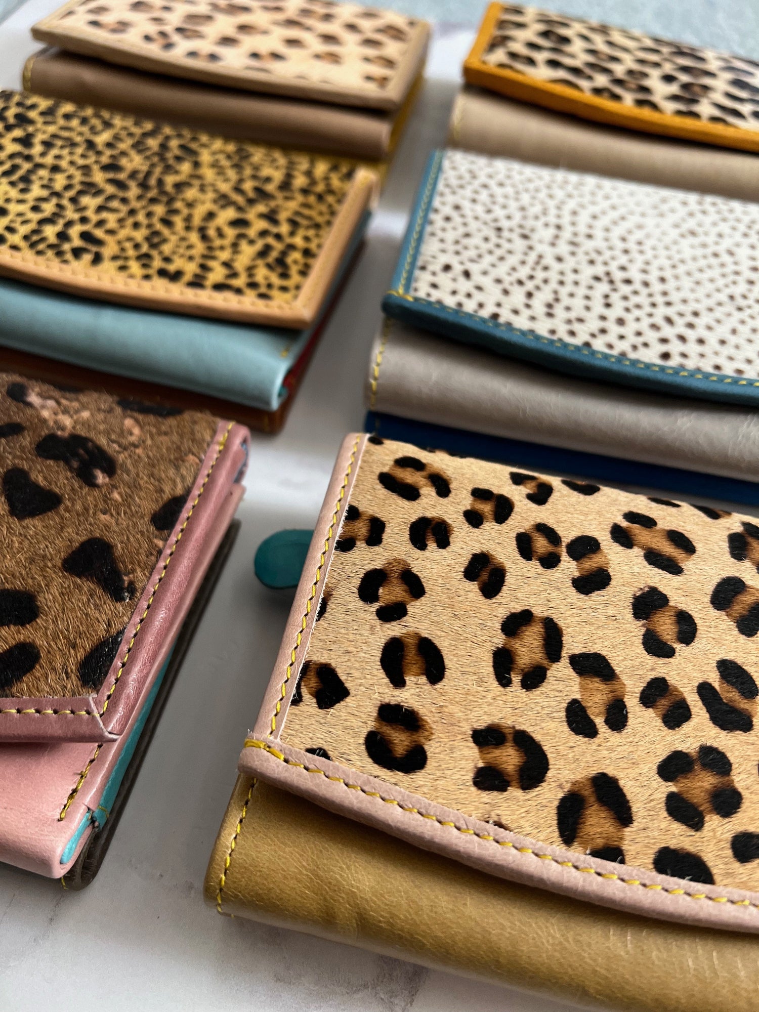 flat lay of leopard print bags