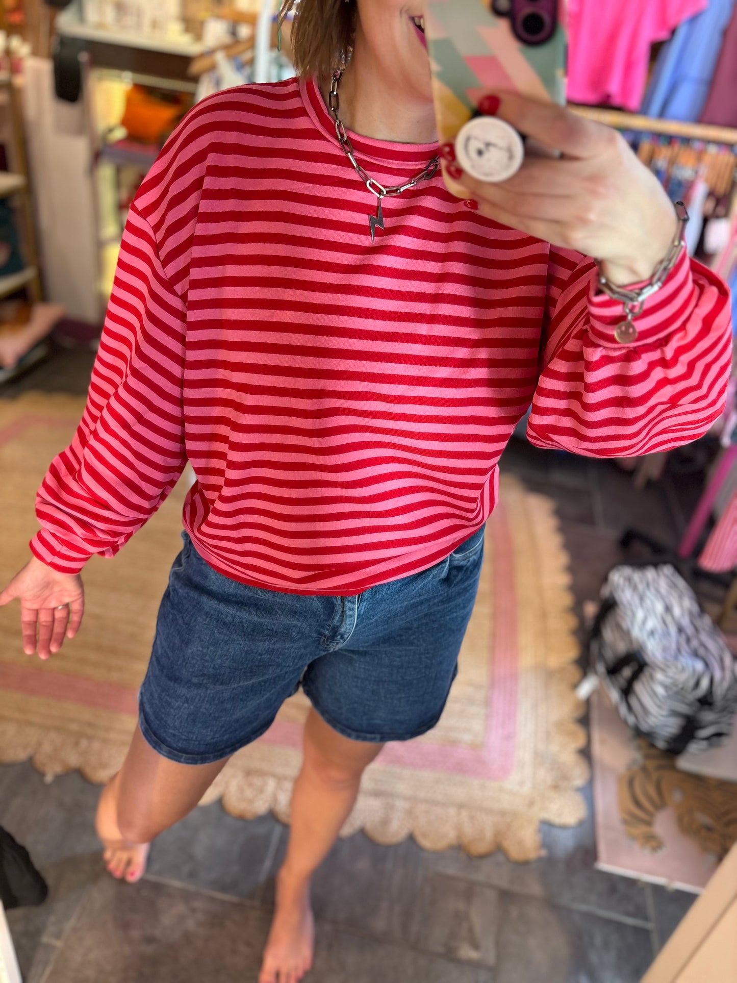 Striped Summer Cuffed Sweatshirt