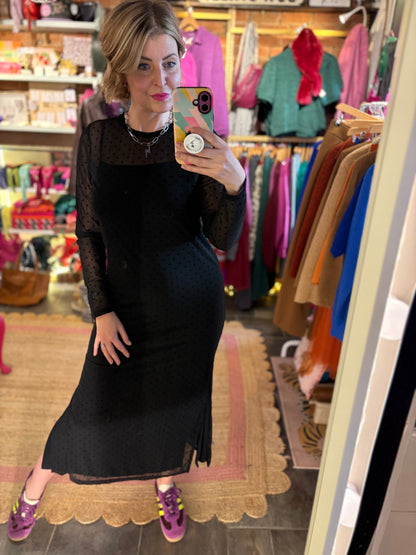 Flower Polka Dot Mesh Column Dress