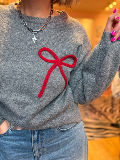 Red & Grey Bow Jumper