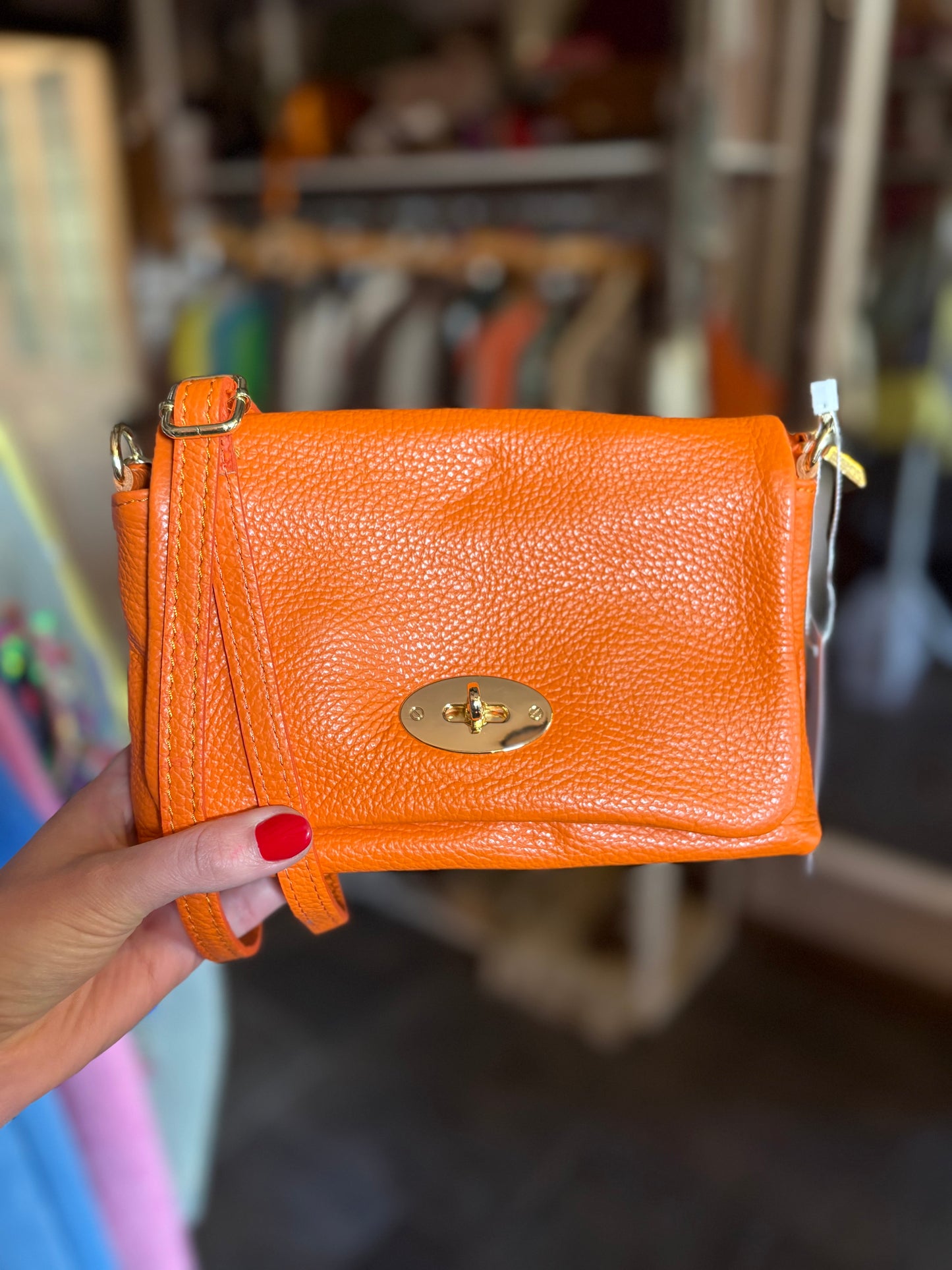 Leather Crossbody Postman’s Lock Handbag