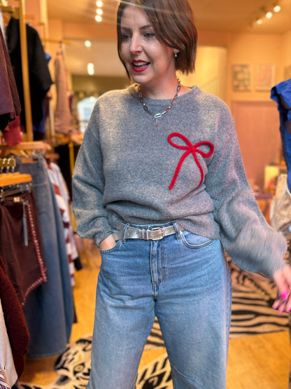 Red & Grey Bow Jumper