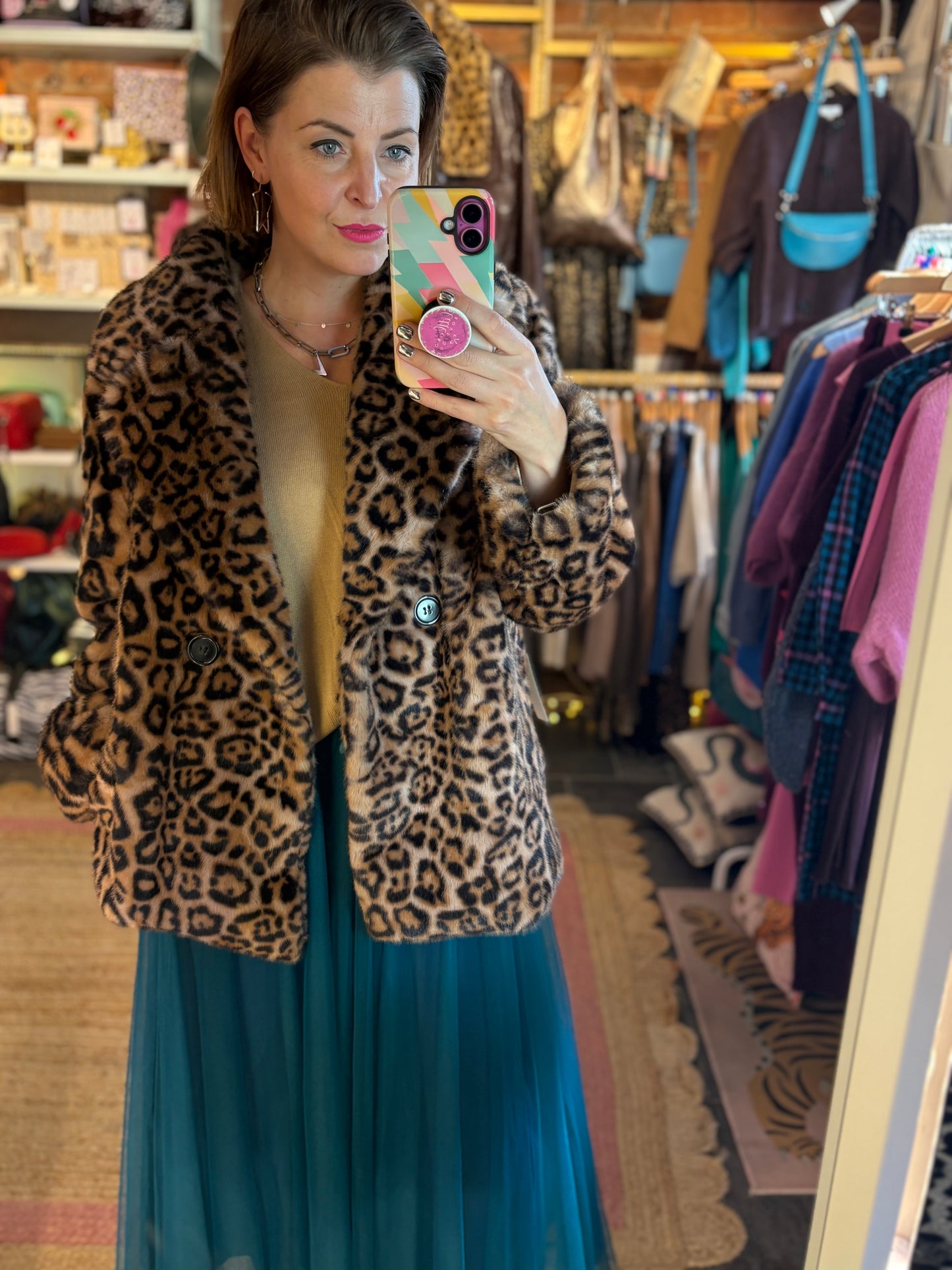 Leopard Print Faux Fur Coat