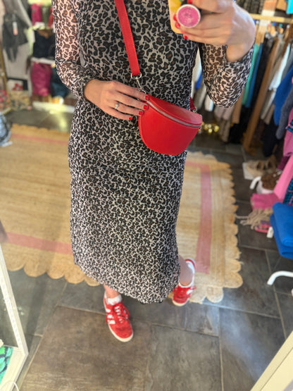 Leopard Print Mesh Column Dress