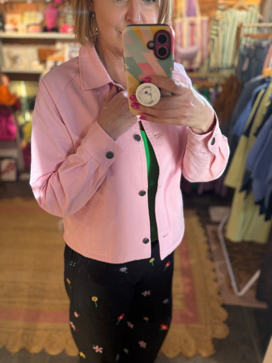 Cropped Pink Denim Shirt Jacket