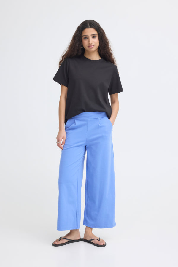 Jersey Wide Leg Cropped Trouser - Wedgewood Blue