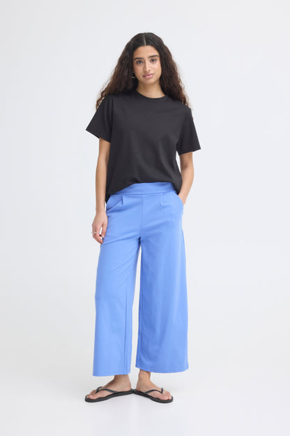 Jersey Wide Leg Cropped Trouser - Wedgewood Blue