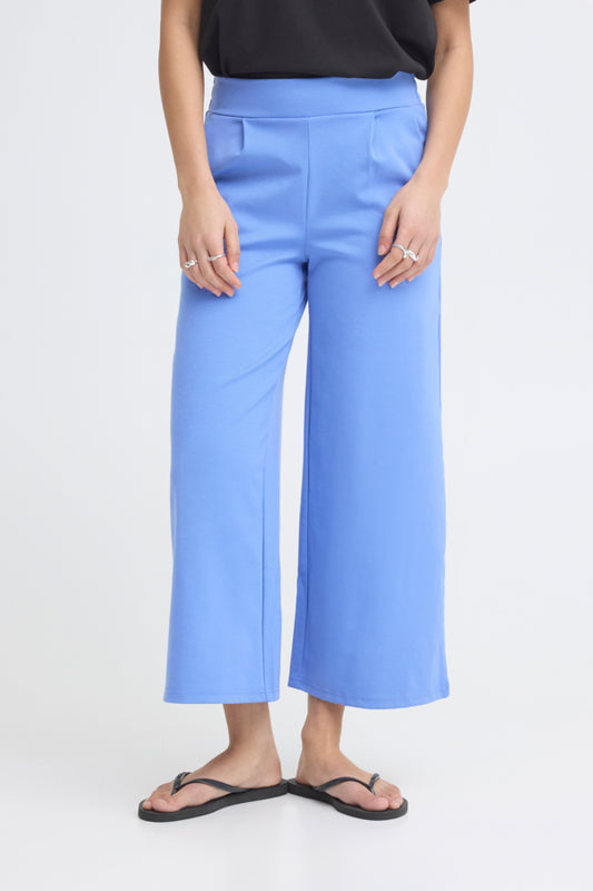 Jersey Wide Leg Cropped Trouser - Wedgewood Blue