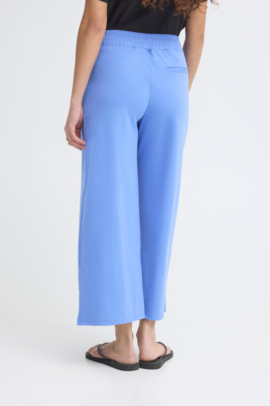Jersey Wide Leg Cropped Trouser - Wedgewood Blue