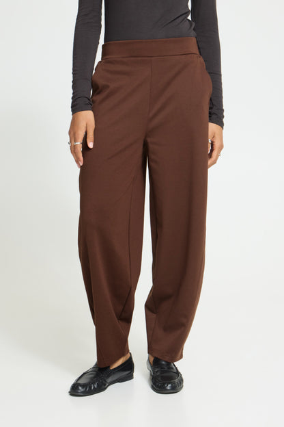 Brown Jersey Barrel Leg Trouser